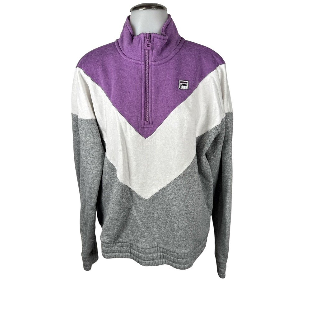 Women's FILA Half Zip Pullover Sweatshirt Colorblock Purple Gray Size Large